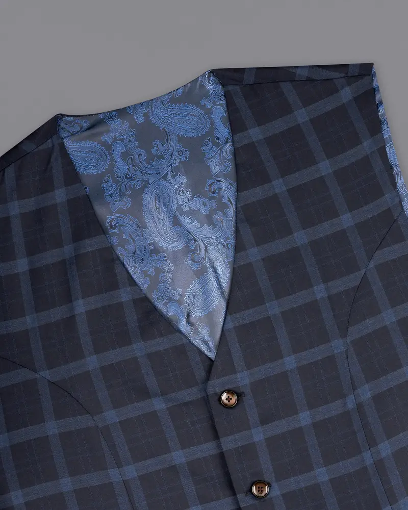 Baltic Sea Blue Windowpane Waistcoat 4