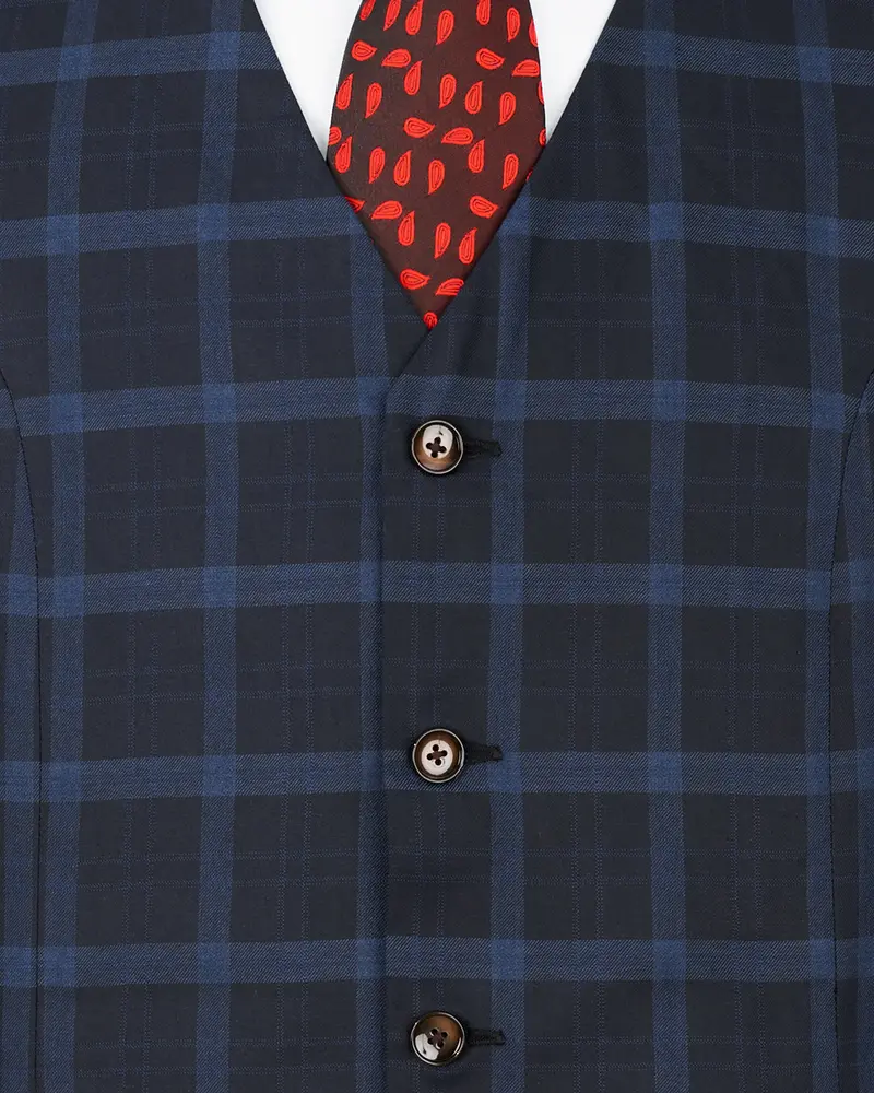 Baltic Sea Blue Windowpane Waistcoat 5