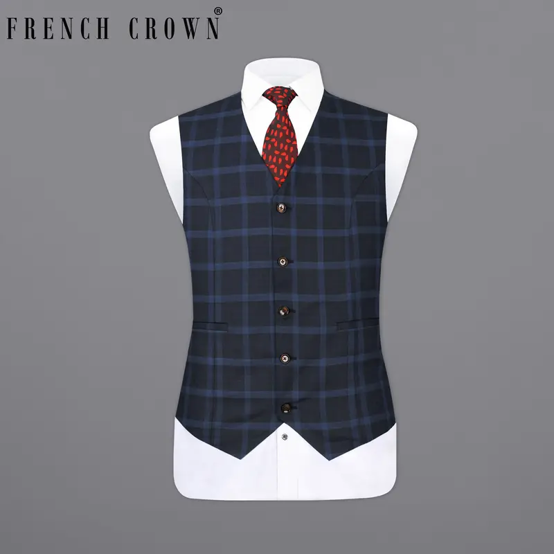 Baltic Sea Blue Windowpane Waistcoat 7