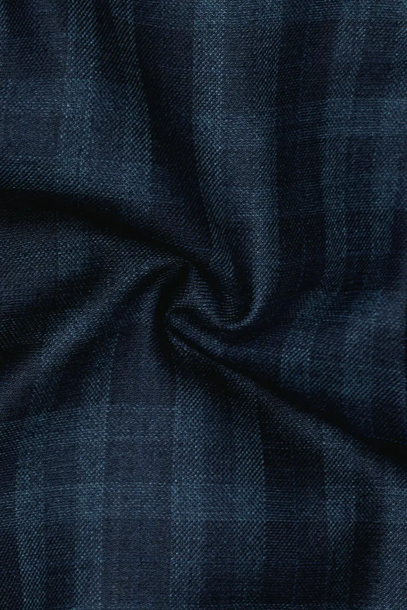 Baltic Sea Blue With Tuna Blue Checkered Wool Rich Double Breasted Blazer 3