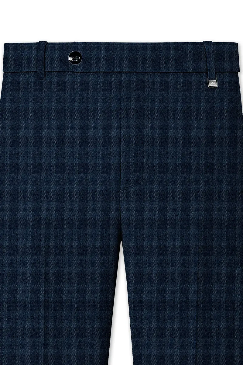 Baltic Sea Blue With Tuna Blue Checkered Wool Rich Double Breasted Suit 12