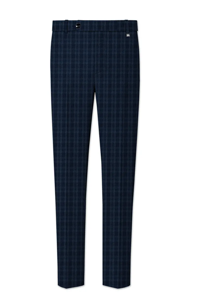 Baltic Sea Blue With Tuna Blue Checkered Wool Rich Double Breasted Suit 13