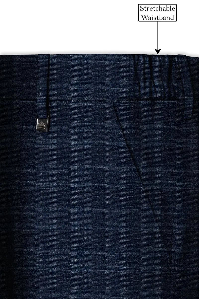 Baltic Sea Blue With Tuna Blue Checkered Wool Rich Double Breasted Suit 15