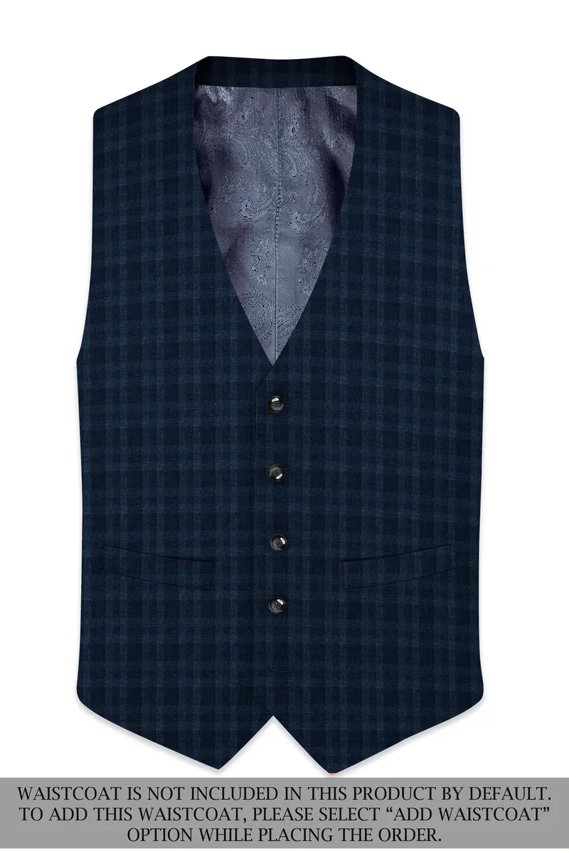 Baltic Sea Blue With Tuna Blue Checkered Wool Rich Double Breasted Suit 16