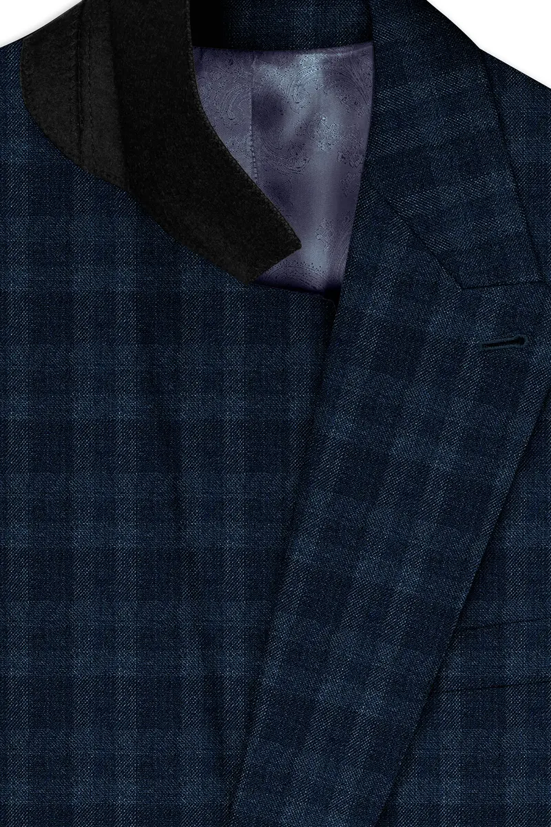 Baltic Sea Blue With Tuna Blue Checkered Wool Rich Double Breasted Suit 5