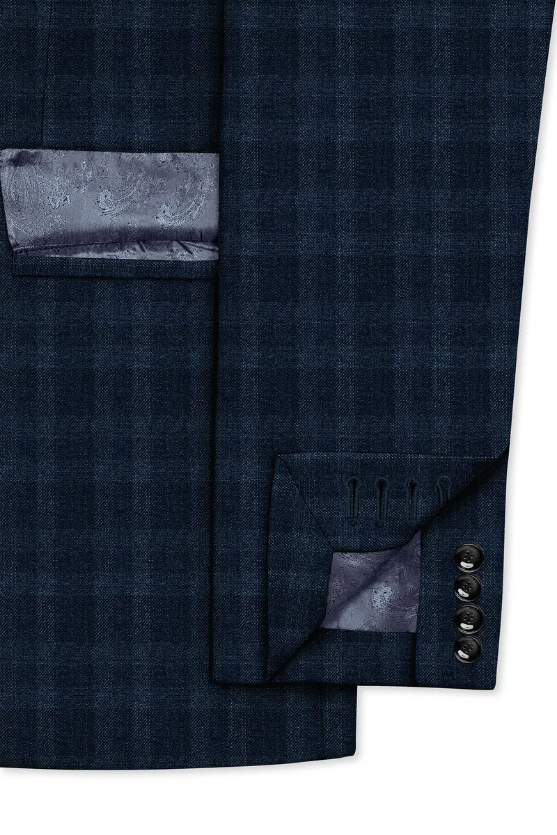 Baltic Sea Blue With Tuna Blue Checkered Wool Rich Double Breasted Suit 7