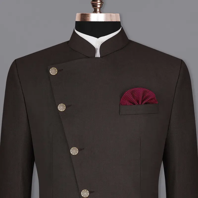 Baltic Sea Brown Cross Placket Bandhgala Blazer 1