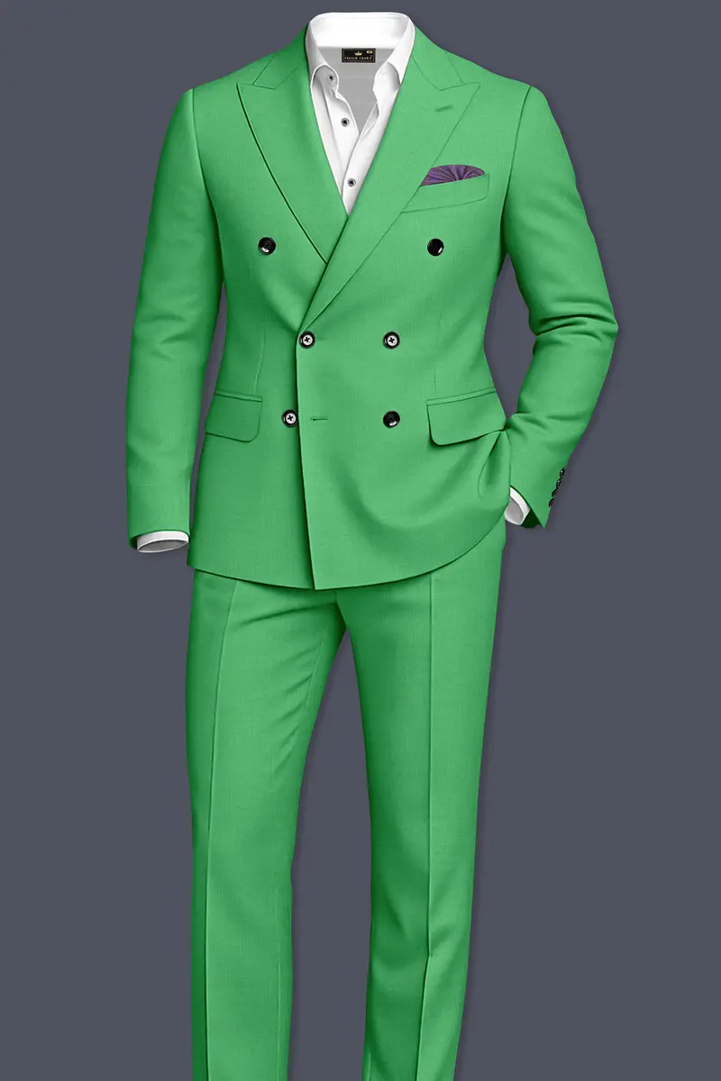 Baron-Chateau Green Wool Rich Slight Stretch Double Breasted Suit 4