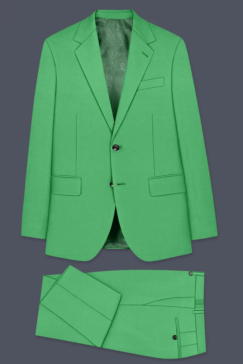 Baron-Chateau Green Wool Rich Slight Stretch Single Breasted Suit 11