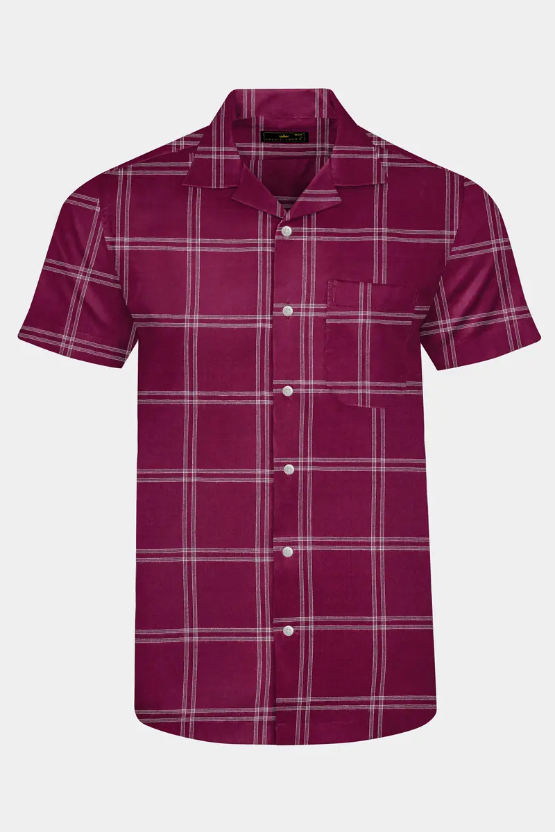 Barossa Maroon Checkered Half Sleeve Flannel Shirt 2