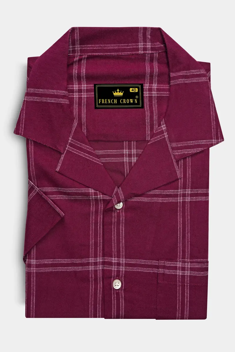 Barossa Maroon Checkered Half Sleeve Flannel Shirt 6