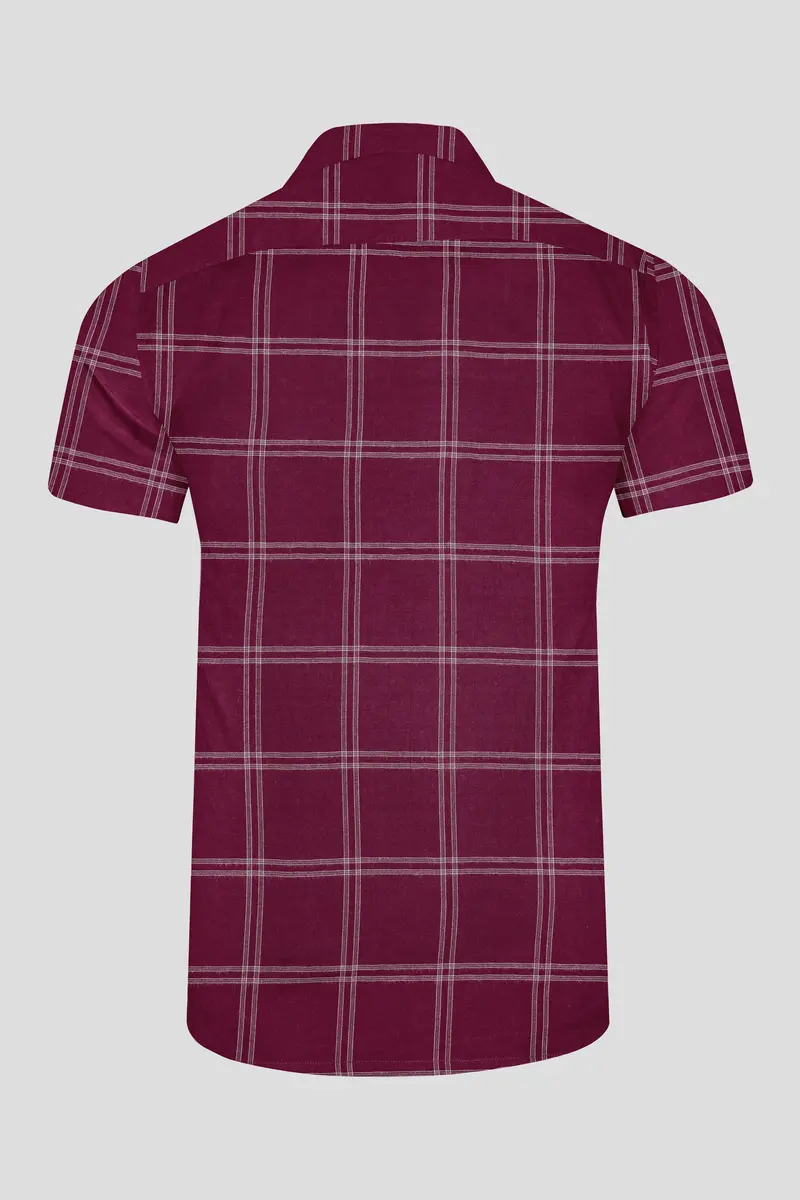 Barossa Maroon Checkered Half Sleeve Flannel Shirt 7