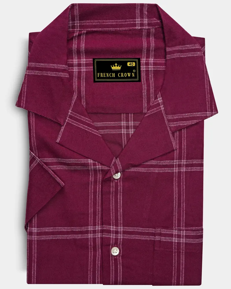 Barossa Maroon Checkered Half Sleeve Flannel Shirt 8