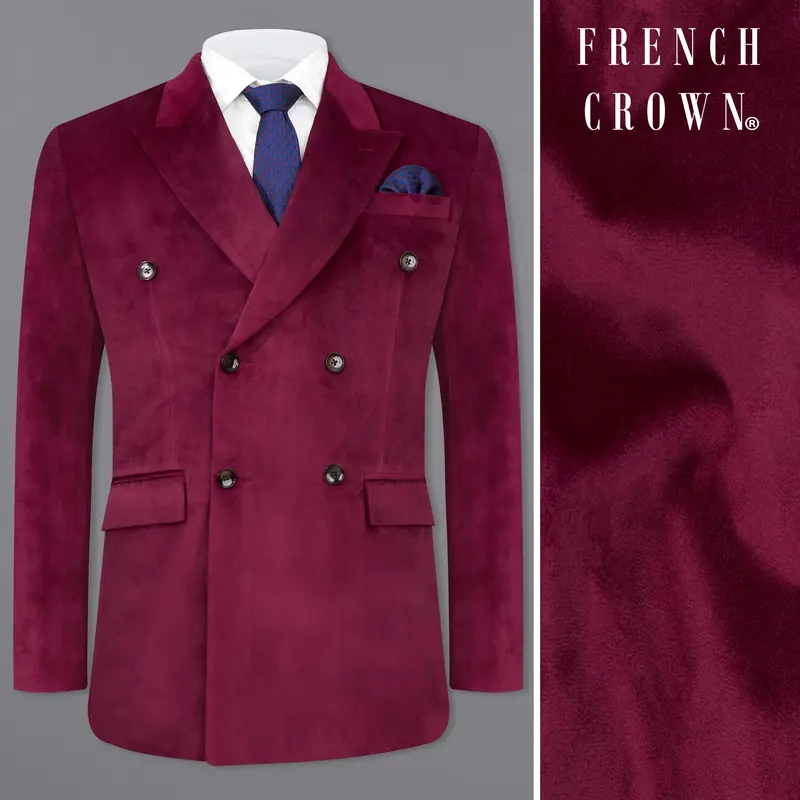 Barossa Maroon Double Breasted Velvet Blazer 1