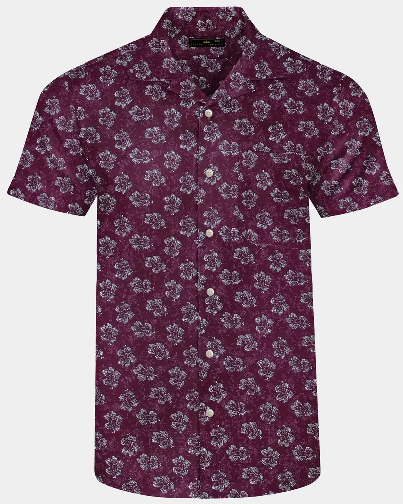 Barossa Maroon Floral Textured Luxurious Half Sleeves Linen Shirt 1