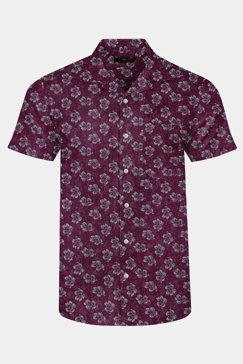 Barossa Maroon Floral Textured Luxurious Half Sleeves Linen Shirt 2