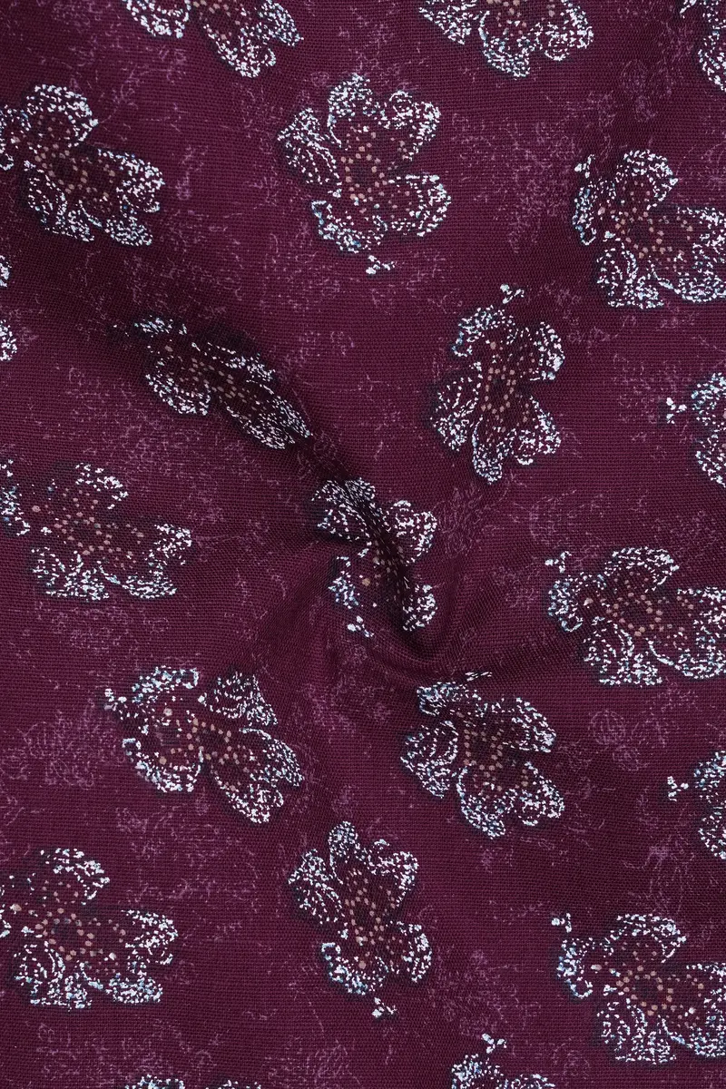 Barossa Maroon Floral Textured Luxurious Half Sleeves Linen Shirt 3