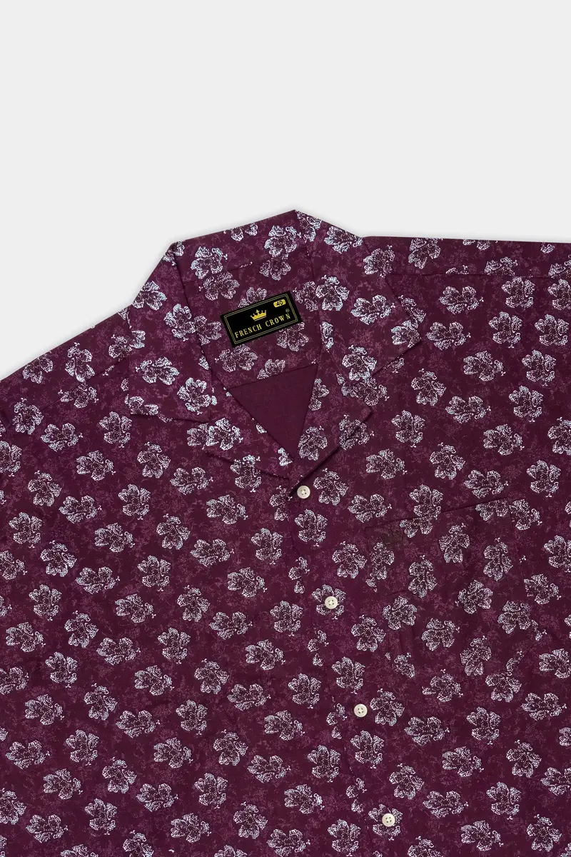 Barossa Maroon Floral Textured Luxurious Half Sleeves Linen Shirt 5