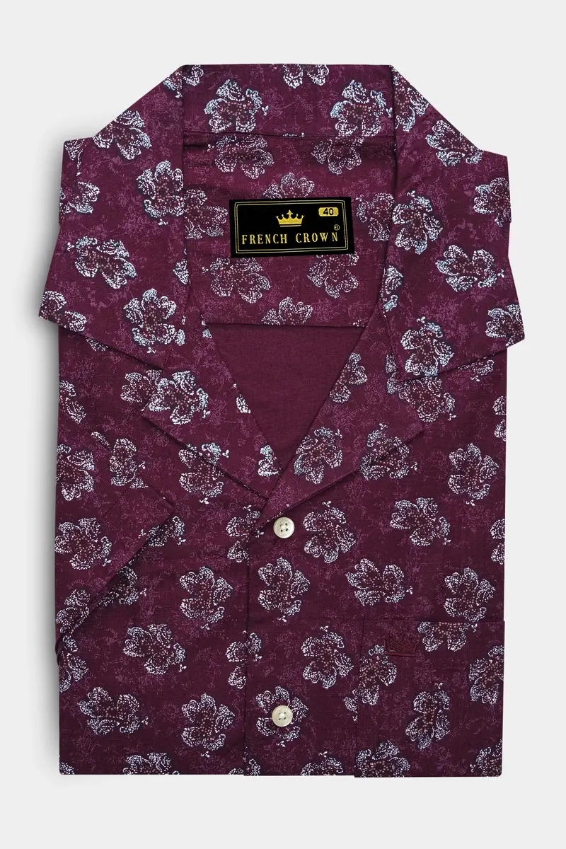 Barossa Maroon Floral Textured Luxurious Half Sleeves Linen Shirt 6