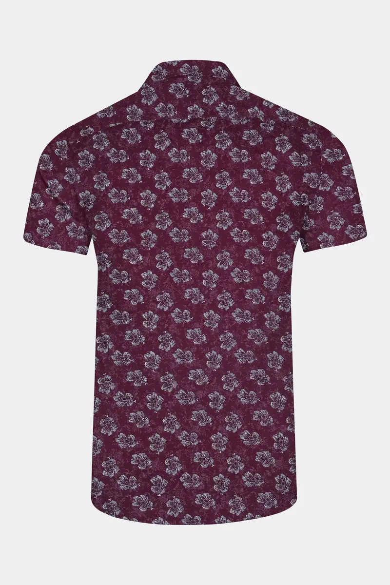 Barossa Maroon Floral Textured Luxurious Half Sleeves Linen Shirt 7