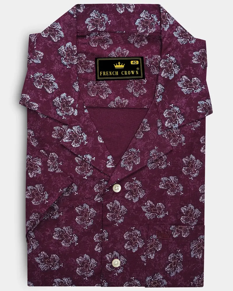 Barossa Maroon Floral Textured Luxurious Half Sleeves Linen Shirt 8