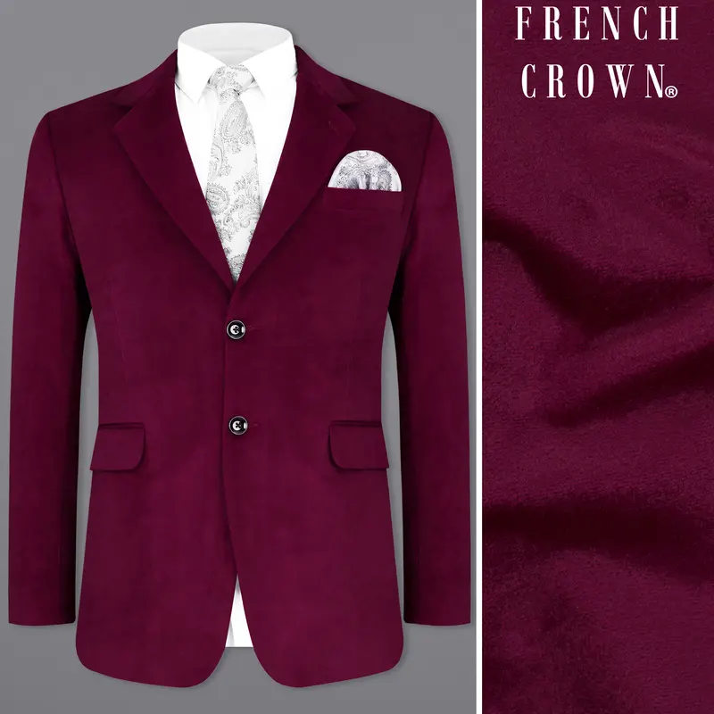 Barossa Maroon Single Breasted Velvet Designer Blazer 1