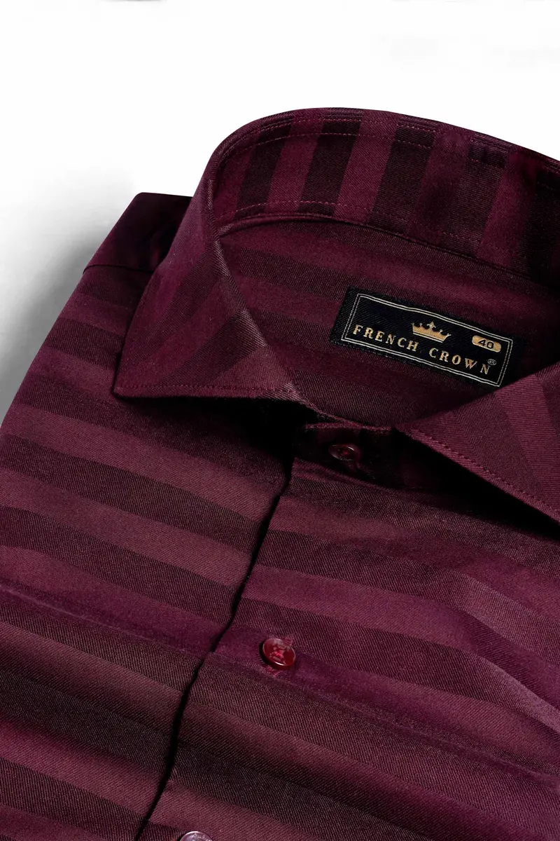 Barossa Maroon Striped Dobby Textured Premium Giza Cotton Shirt 1