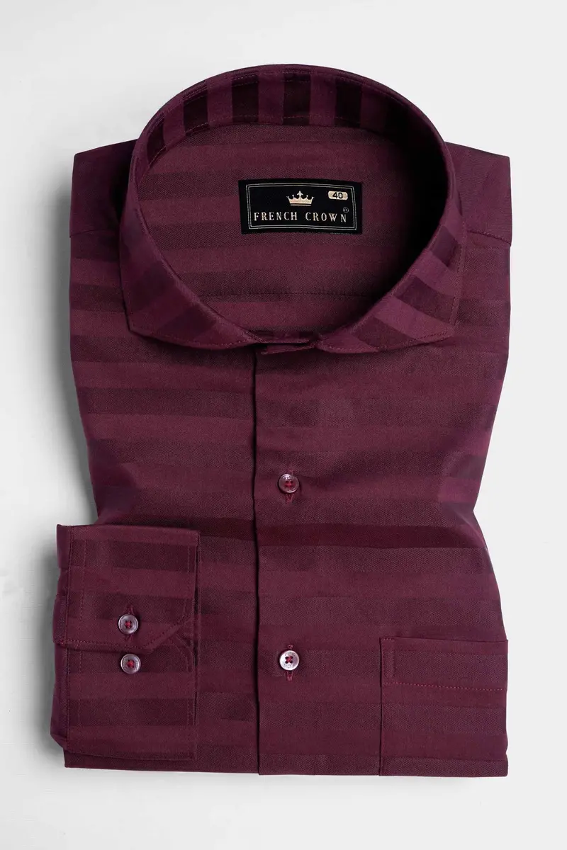 Barossa Maroon Striped Dobby Textured Premium Giza Cotton Shirt 3