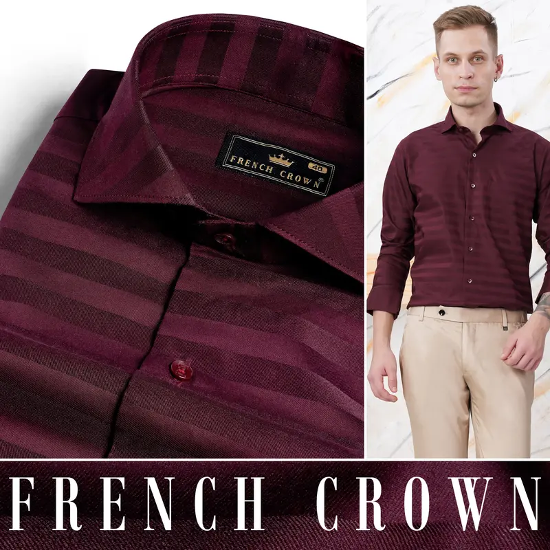Barossa Maroon Striped Dobby Textured Premium Giza Cotton Shirt 4