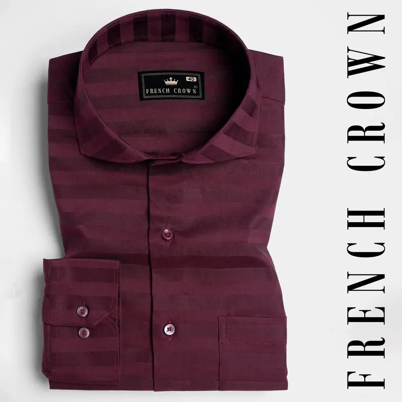 Barossa Maroon Striped Dobby Textured Premium Giza Cotton Shirt 7