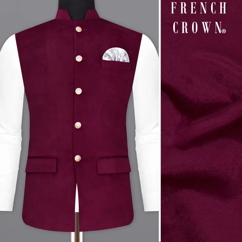 Barossa Maroon Velvet Designer Nehru Jacket 1