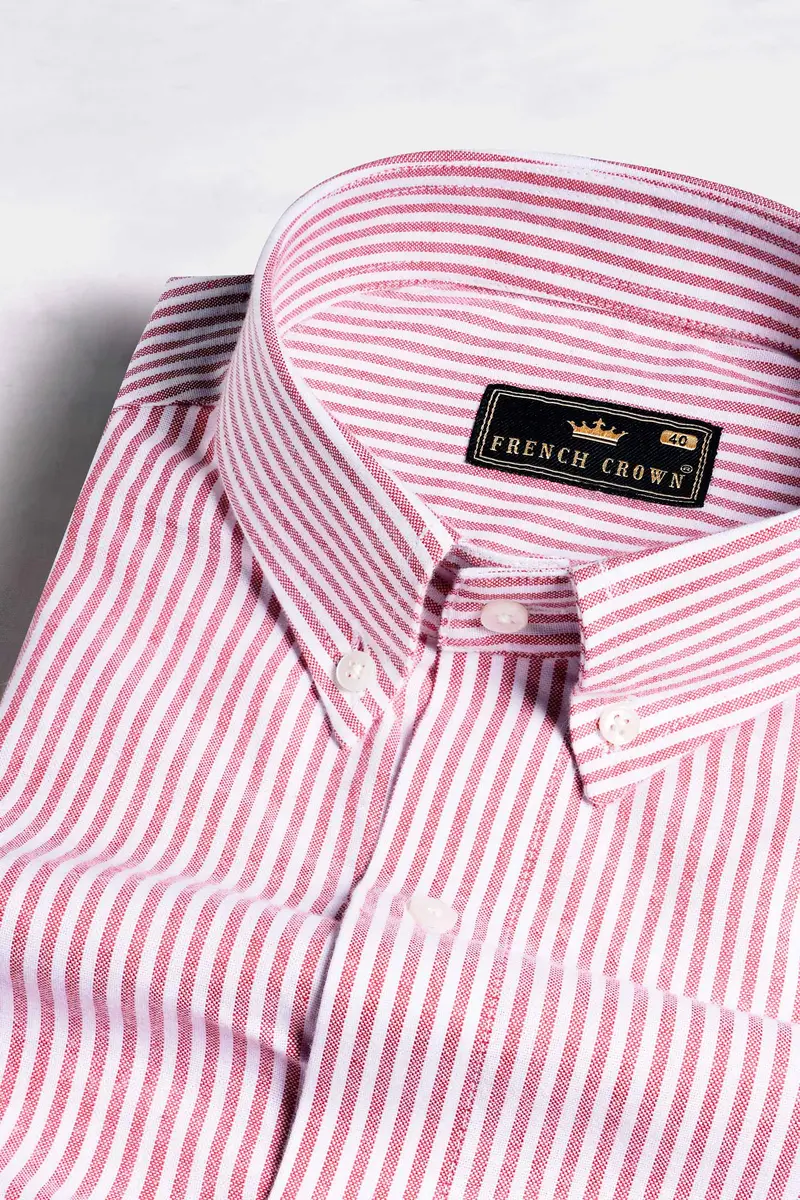 Bashful Pink And White Pinstriped Royal Oxford Shirt 1
