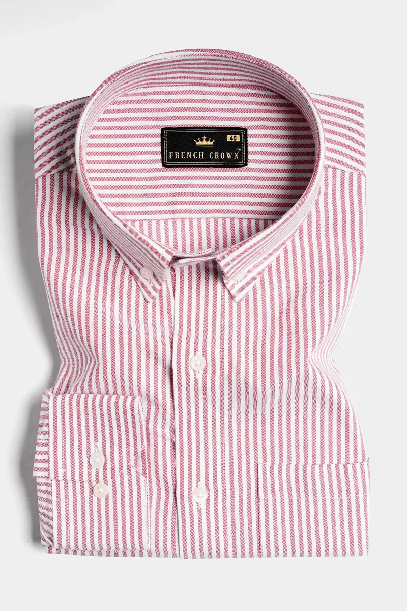 Bashful Pink And White Pinstriped Royal Oxford Shirt 3