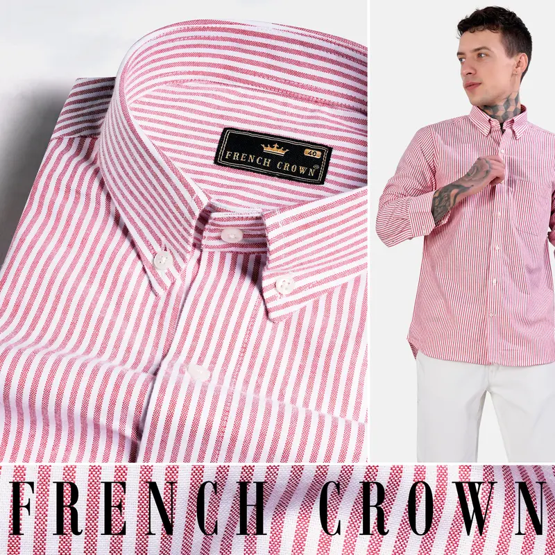 Bashful Pink And White Pinstriped Royal Oxford Shirt 4