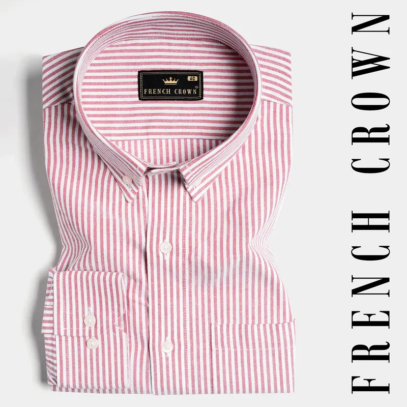 Bashful Pink And White Pinstriped Royal Oxford Shirt 7