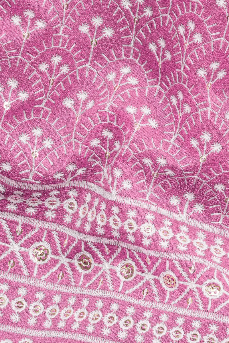 Bashful Pink And White Thread Embroidered Indo-Western 3