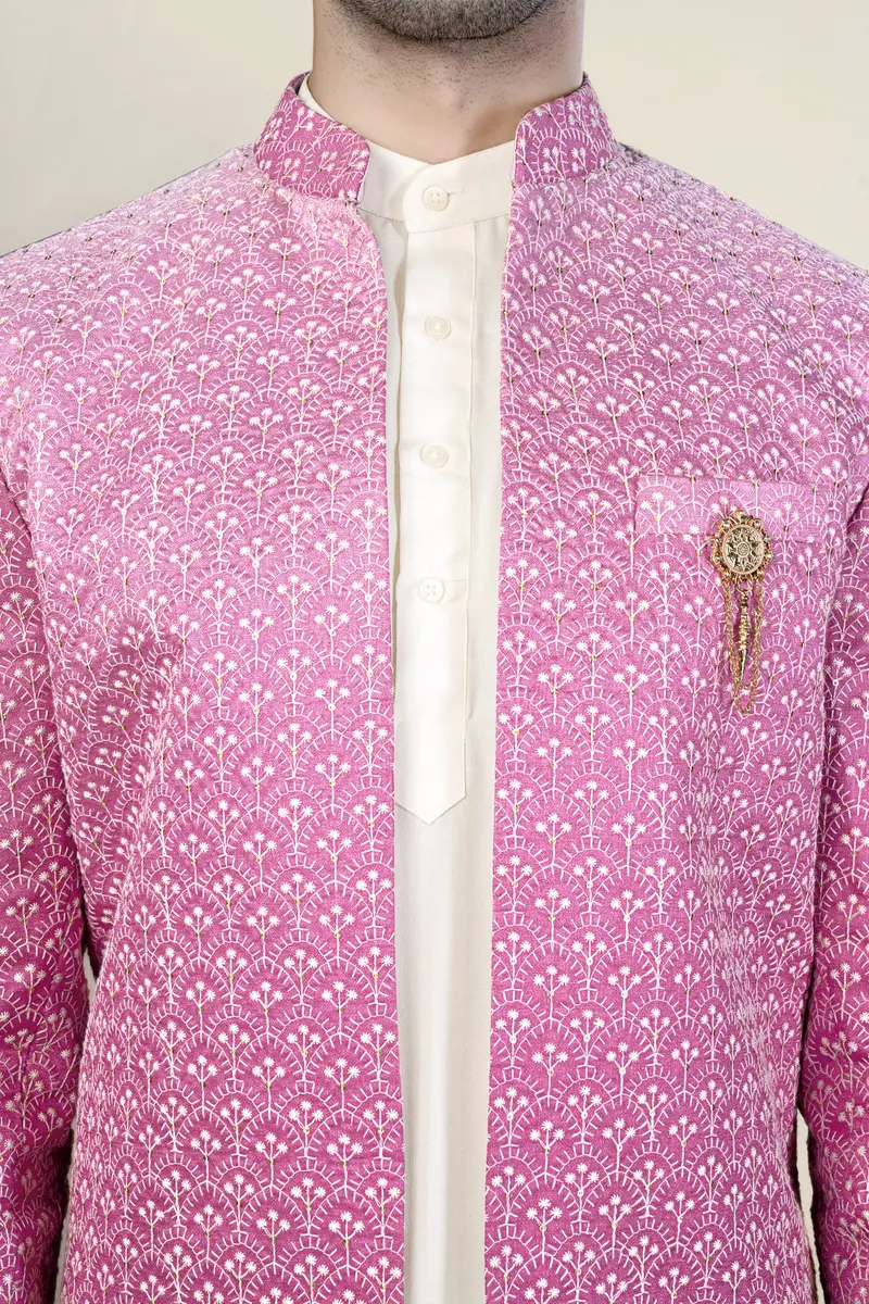 Bashful Pink And White Thread Embroidered Indo-Western 4