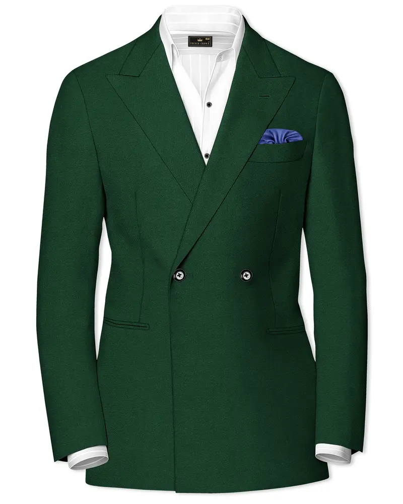 Basil Green Wool Rich Double-Breasted Blazer 1