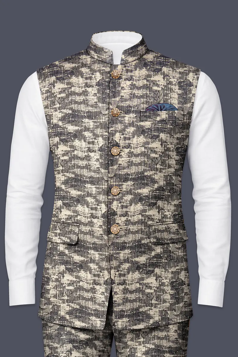 Bastille And Champagne Beige Abstract Printed Nehru Jacket 2