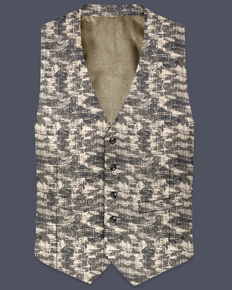 Bastille And Champagne Beige Abstract Printed Textured Waistcoat 1