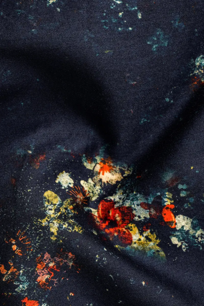 Bastille Blue With Tangerine Orange Digital Printed Super Soft Premium Cotton Shirt 3