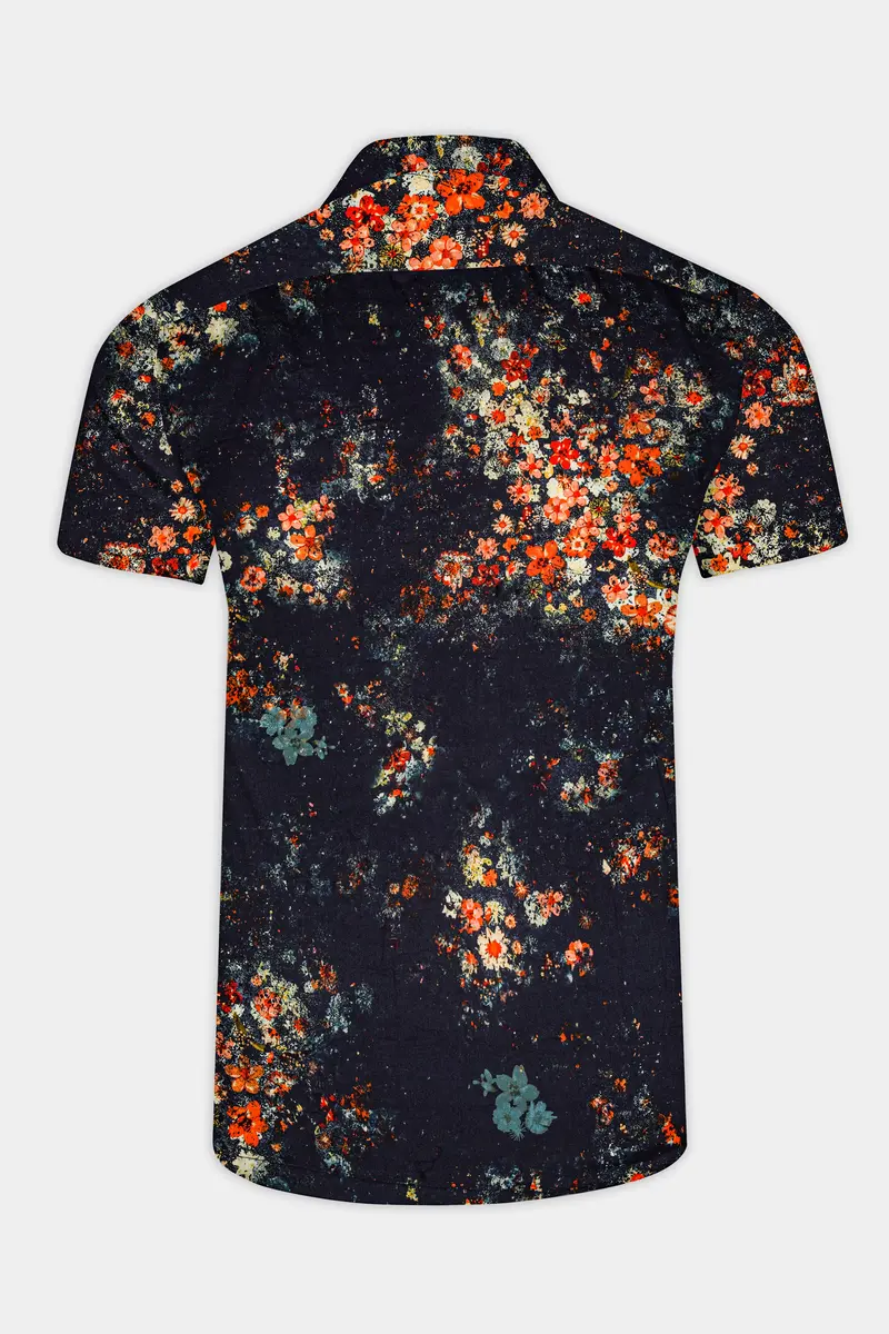 Bastille Blue With Tangerine Orange Digital Printed Super Soft Premium Cotton Shirt 6