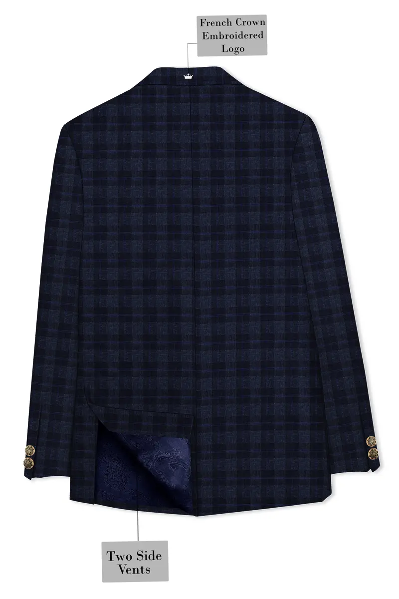 Bastille Grey Plaid Wool Rich Cross Placket Bandhgala Suit 7