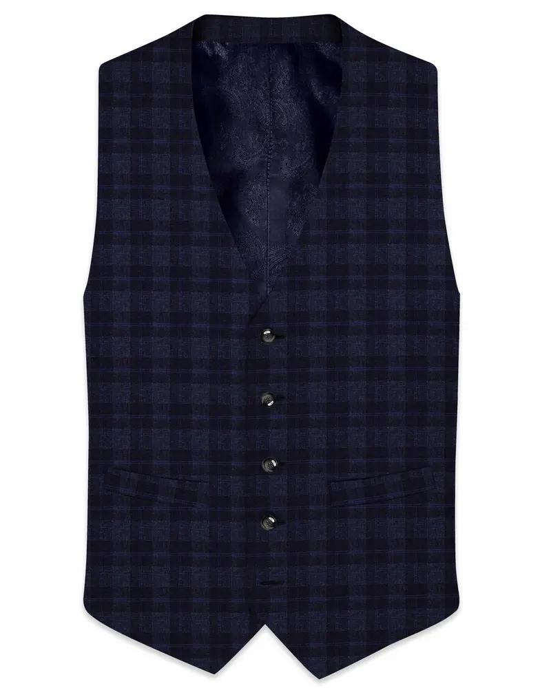 Bastille Grey Plaid Wool Rich Waistcoat 1