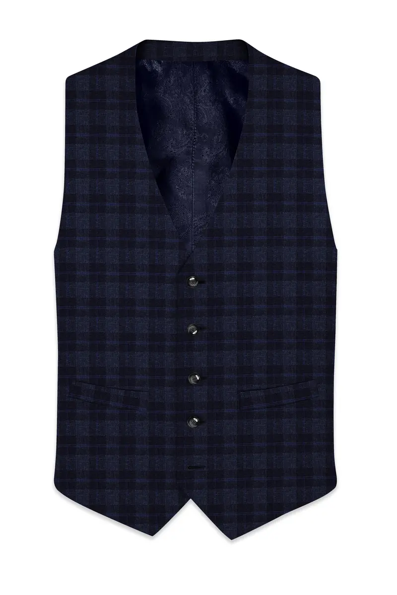 Bastille Grey Plaid Wool Rich Waistcoat 2