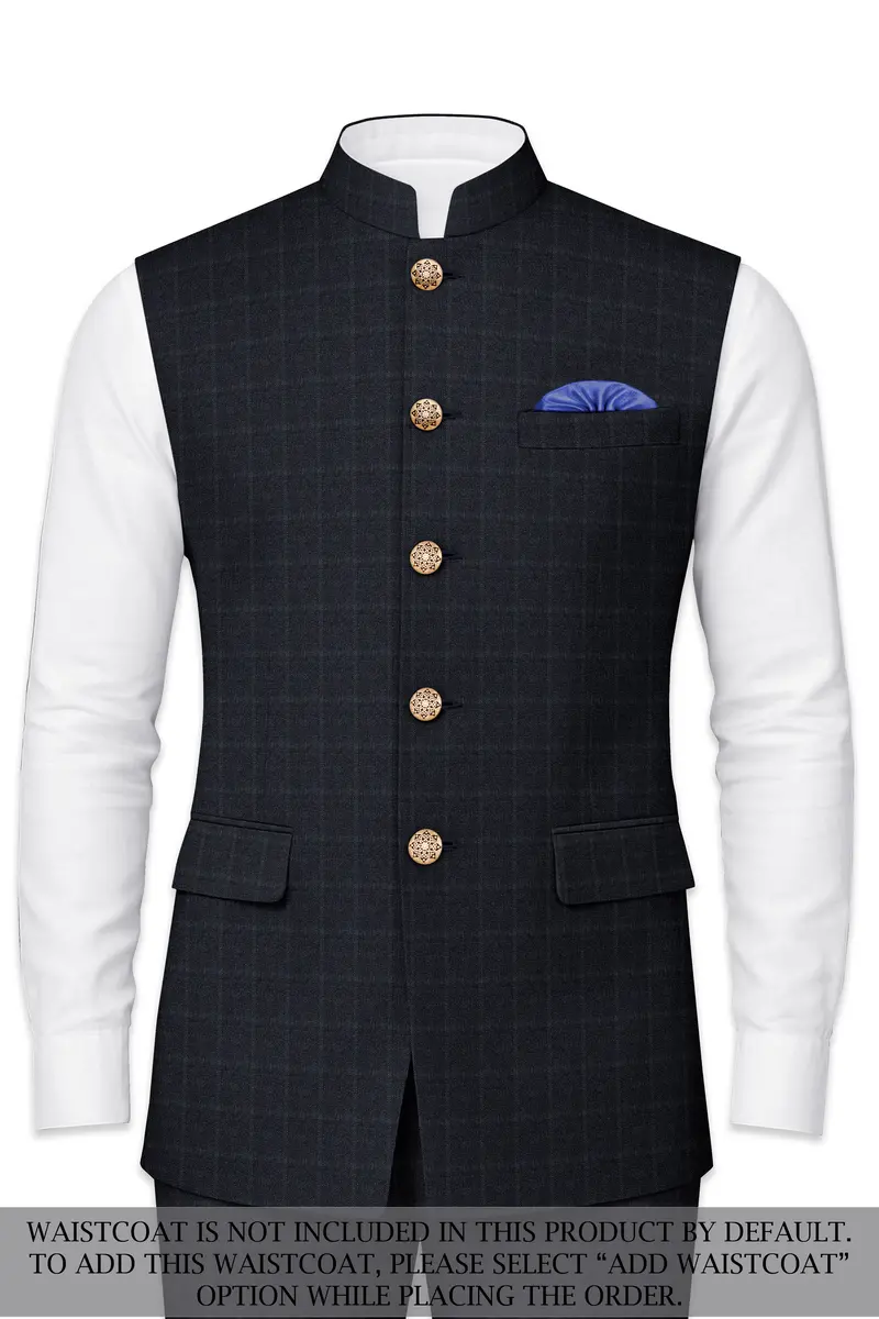Bastille Light Black Windowpane Cross Placket Bandhgala Suit 15