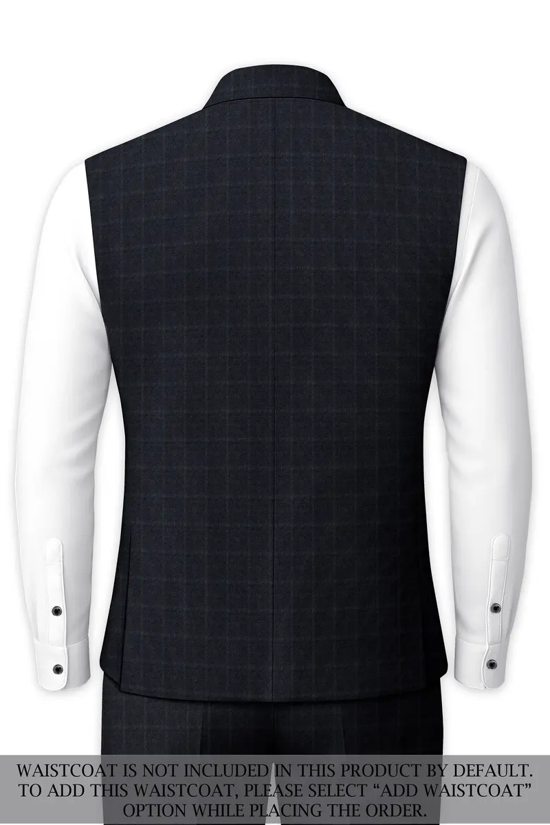 Bastille Light Black Windowpane Cross Placket Bandhgala Suit 16