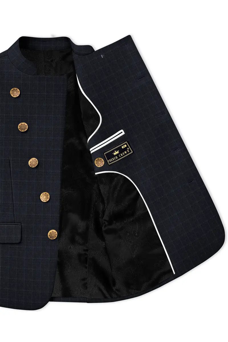 Bastille Light Black Windowpane Cross Placket Bandhgala Suit 5