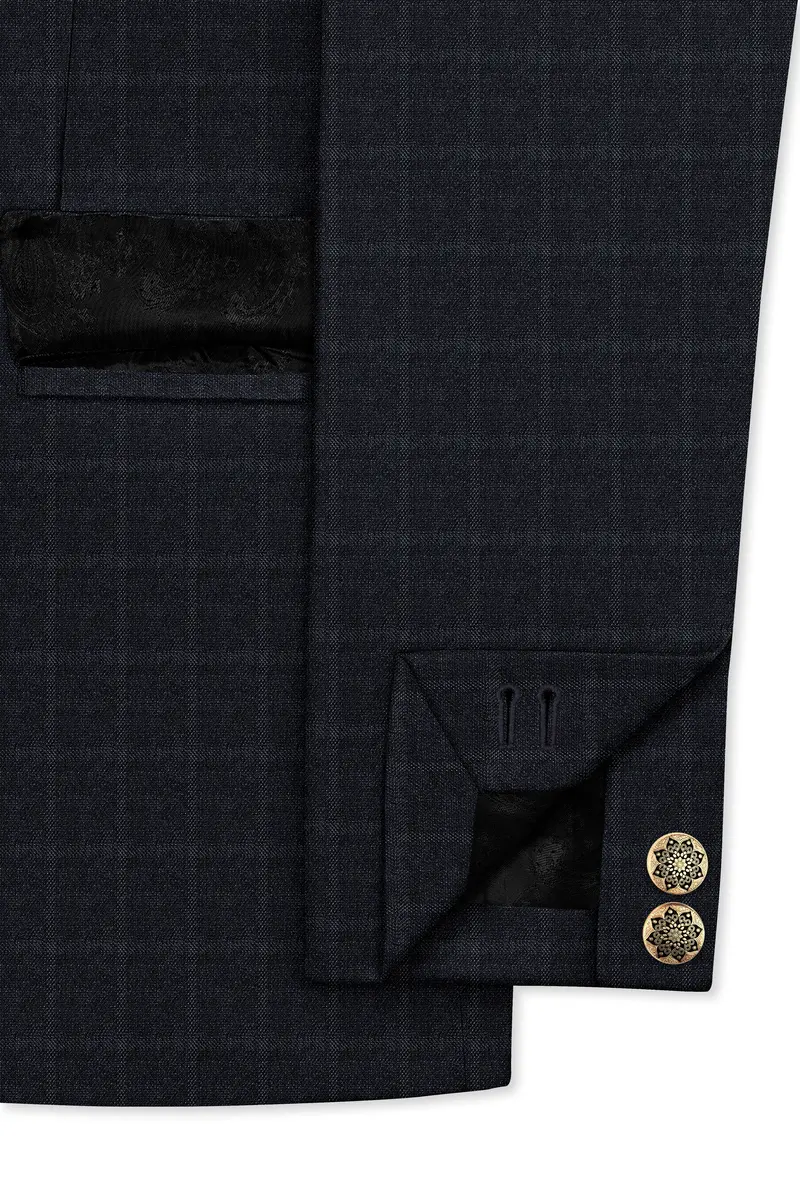 Bastille Light Black Windowpane Cross Placket Bandhgala Suit 6