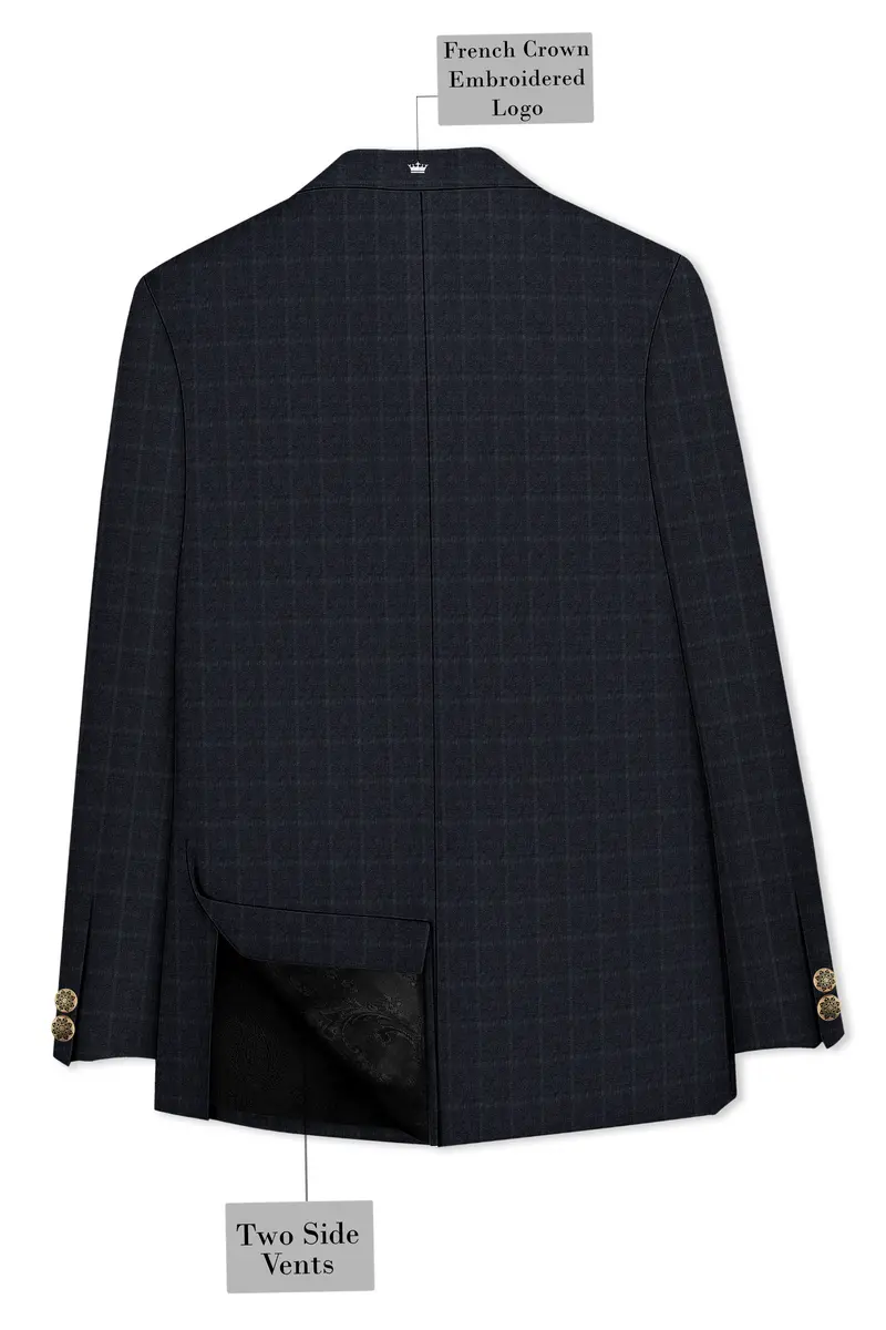 Bastille Light Black Windowpane Cross Placket Bandhgala Suit 8